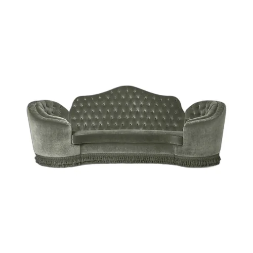 Capitonné camelback velvet sofa