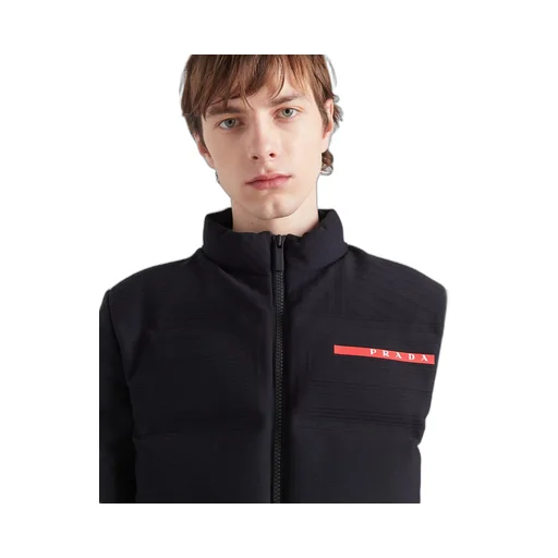 Cropped technical knit puffer jacket