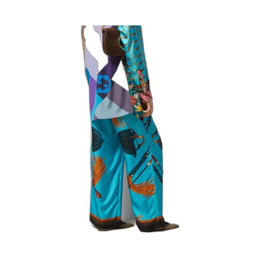 Equestrian print silk twill trousers