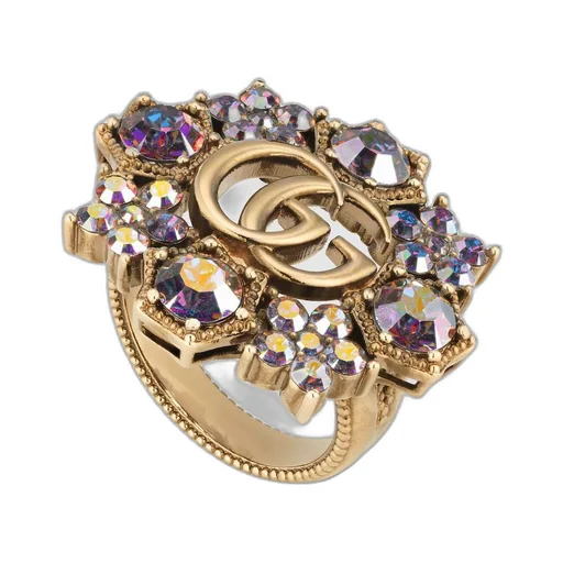 Double G crystal flower ring