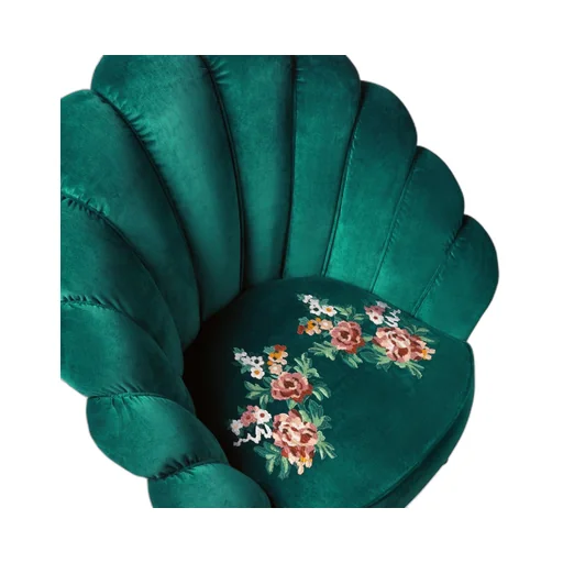 Velvet armchair with embroidered flowers