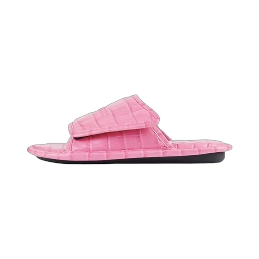 Home Crocodile Pattern Calfskin Mules Pink