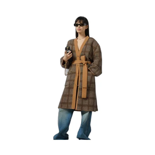 Reversible checked wool cardigan