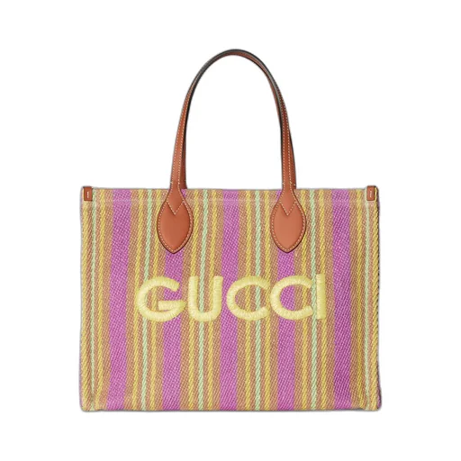 Medium jute tote with Gucci patch