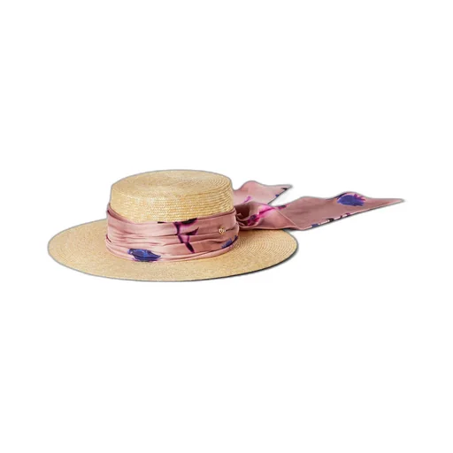 Straw wide brim hat with ribbon