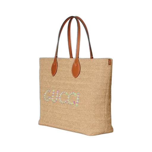 Medium straw-effect tote
