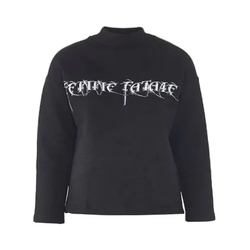 Embroidered Short High Collar Hoodie Black