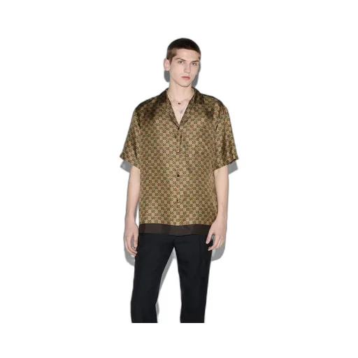 GG Horsebit print silk twill shirt