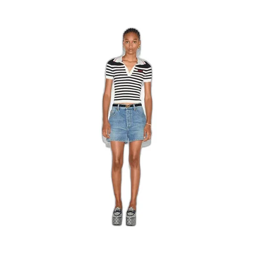 Cotton and viscose rib polo top