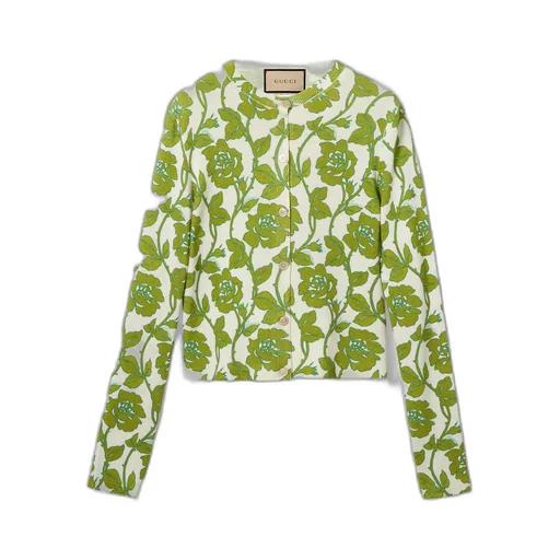 Floral print fine wool silk cardigan