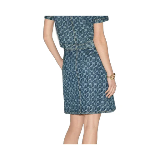 GG denim jacquard flared skirt