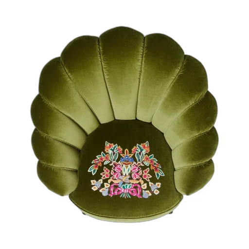 Velvet armchair with embroidered flowers