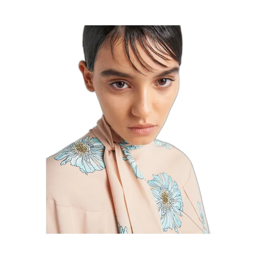 Printed sablé dress with scarf collar