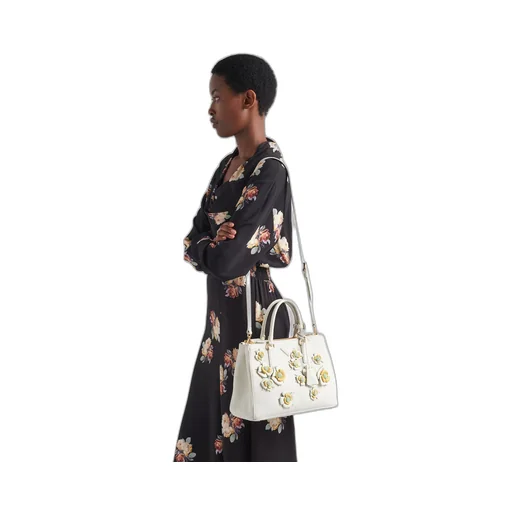 Large Prada Galleria leather bag with floral appliqués
