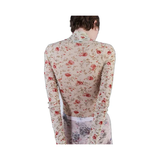 Printed stretch tulle bodysuit