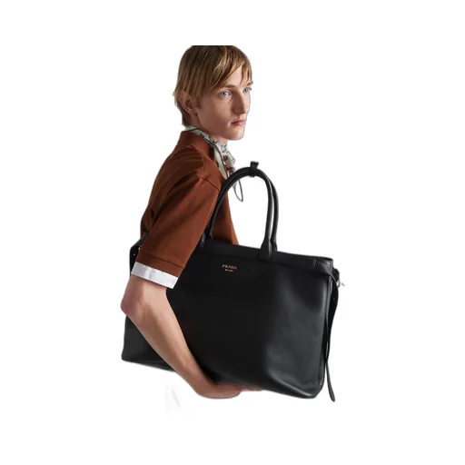 Prada Buckle leather handbag with double belt