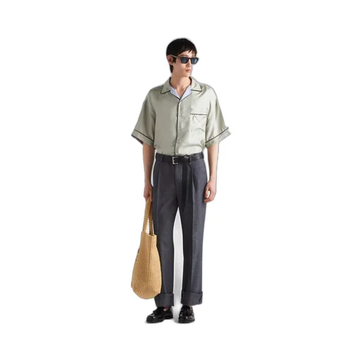 Short-sleeved silk twill shirt