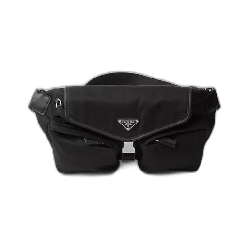 Re-Nylon and leather shoulder bag