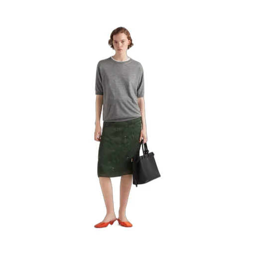 Grommet-embellished organza midi-skirt