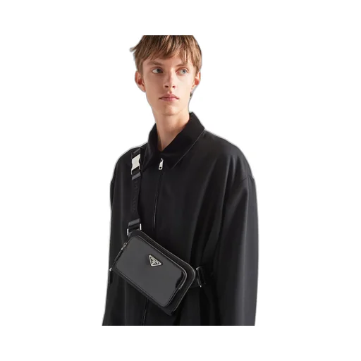 Re-Nylon and brushed leather shoulder bag