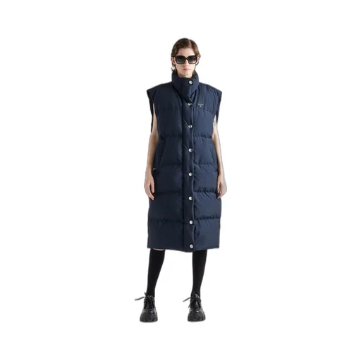 Long technical fabric down vest