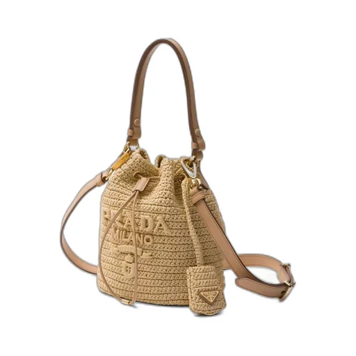 Crochet and leather mini-bucket bag