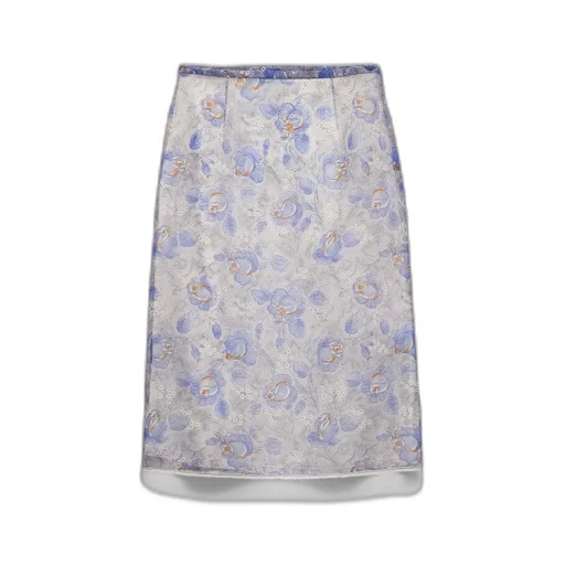 Printed nylonette midi-skirt