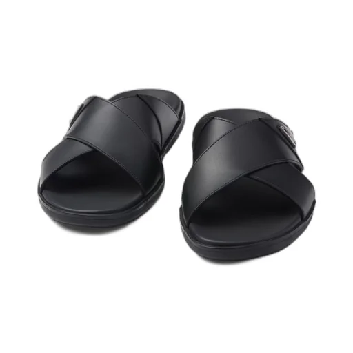 Leather crisscross slides