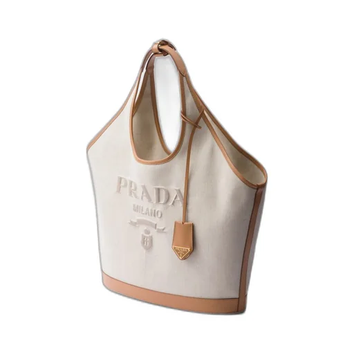 Large linen blend and leather tote bag