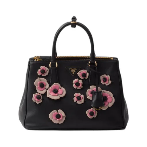 Large Prada Galleria leather bag with floral appliqués