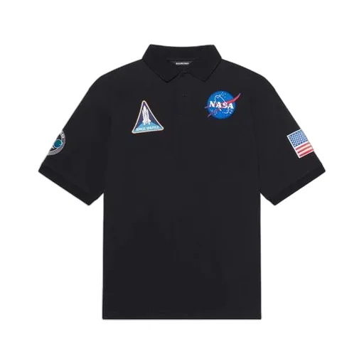x NASA Crossover Space Printing Cotton Solid Color Polo Shirt Black