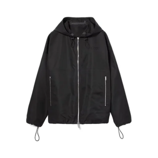 Nylon hooded jacket with embroidery