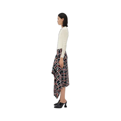 Distorted Check Printed Silk Wrapped Skirt