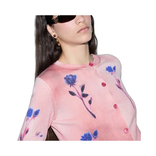 Floral print fine wool silk cardigan