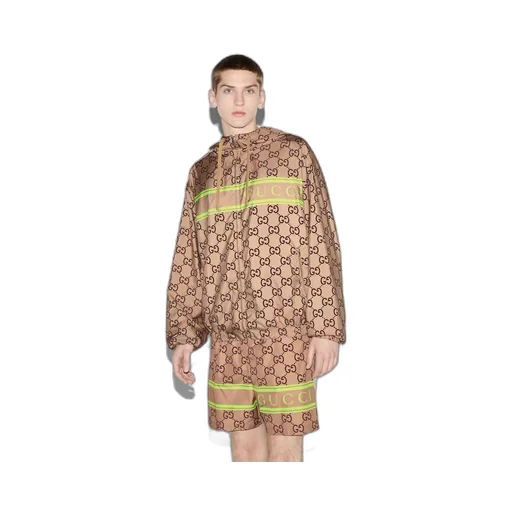 Light nylon GG print hooded jacket