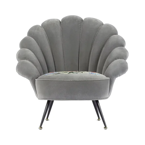 Velvet armchair with embroidered flowers