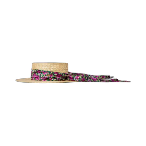 Straw wide brim hat with ribbon