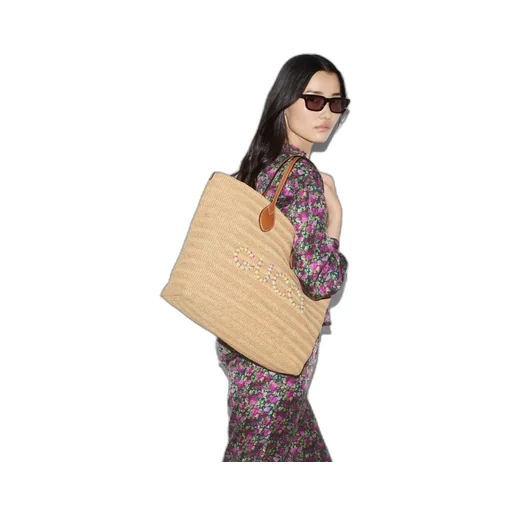Medium straw-effect tote