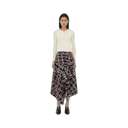 Distorted Check Printed Silk Wrapped Skirt