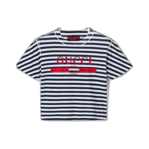 Striped cotton jersey T-shirt with Gucci print