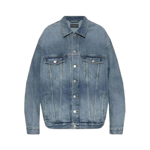 Bleached-Effect Button-Up Denim Jacket
