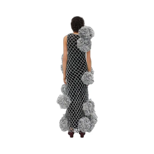 Paper Mesh Crochet Dress With Pompom