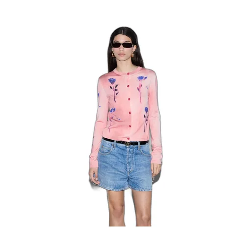 Floral print fine wool silk cardigan