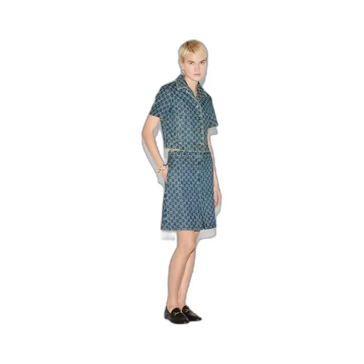 GG denim jacquard flared skirt