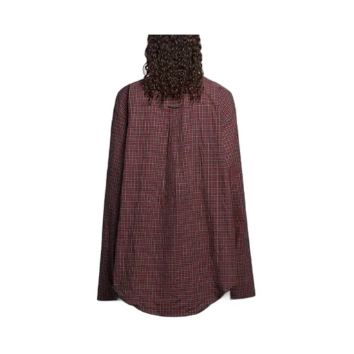 Oversize Plaid Long-Sleeved Shirt Brown