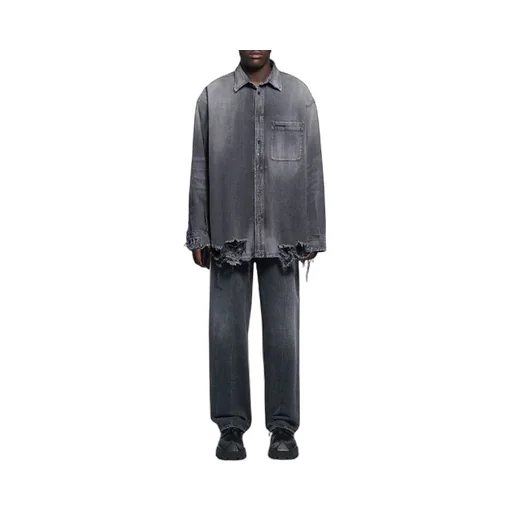 Ripped Denim Shirt Male Black
