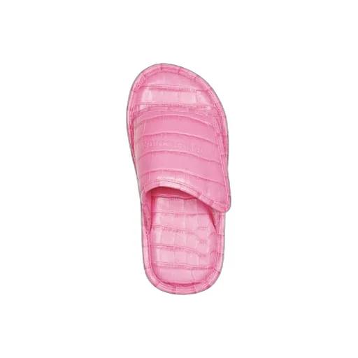 Home Crocodile Pattern Calfskin Mules Pink