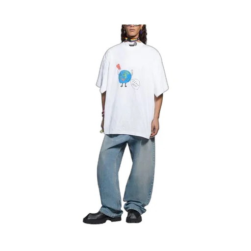 Retro Plain Weave Large Fit Short Sleeve Unisex White T-Shirt