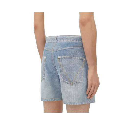 Printed Leather Denim Shorts