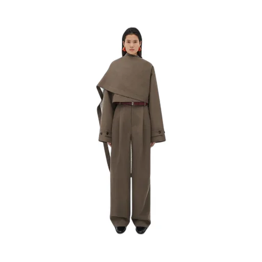 Soft Wool Twill Cape With Check Lining